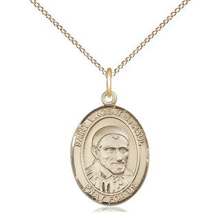 14kt Gold Saint Vincent de Paul Medal Engraved Catholic Saint Jewelry