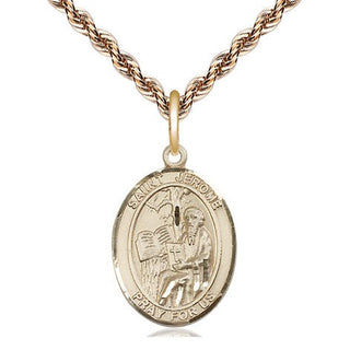 14kt Gold Saint Jerome Medal Engraved Catholic Saint Jewelry