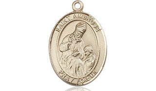 14kt Gold Saint Ambrose Medal Engraved Catholic Saint Jewelry