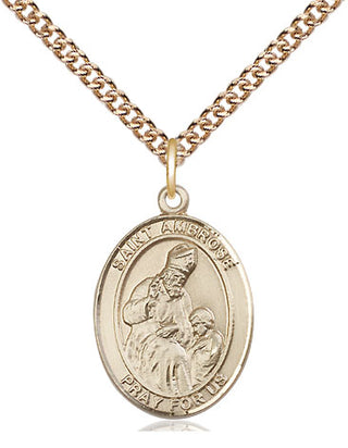 14kt Gold Saint Ambrose Medal Engraved Catholic Saint Jewelry