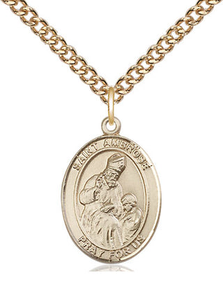 14kt Gold Saint Ambrose Medal Engraved Catholic Saint Jewelry