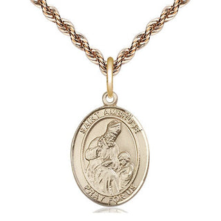 14kt Gold Saint Ambrose Medal Engraved Catholic Saint Jewelry