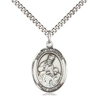 Pewter Saint Ambrose Medal Religious Jewelry Engraved Catholic Saint Jewelry