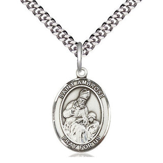 Pewter Saint Ambrose Medal Religious Jewelry Engraved Catholic Saint Jewelry