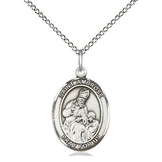 Sterling Silver Saint Ambrose Medal Religious Jewelry Engraved Catholic Saint Jewelry