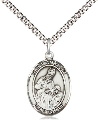 Sterling Silver Saint Ambrose Medal Religious Jewelry Engraved Catholic Saint Jewelry