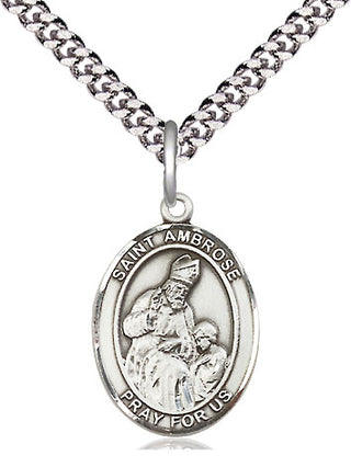 Sterling Silver Saint Ambrose Medal Religious Jewelry Engraved Catholic Saint Jewelry