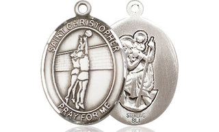 Sterling Silver Saint Christopher Volleyball Medal Religious Jewelry