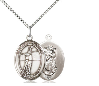 Sterling Silver Saint Christopher Volleyball Medal Religious Jewelry