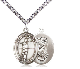 Sterling Silver Saint Christopher Volleyball Medal Religious Jewelry