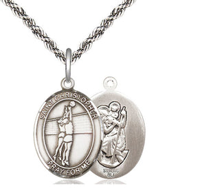Sterling Silver Saint Christopher Volleyball Medal Religious Jewelry