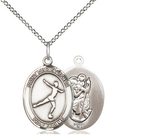 Sterling Silver Saint Christopher Figure Skating Medal Religious Jewelry