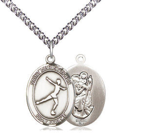 Sterling Silver Saint Christopher Figure Skating Medal Religious Jewelry