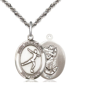 Sterling Silver Saint Christopher Figure Skating Medal Religious Jewelry