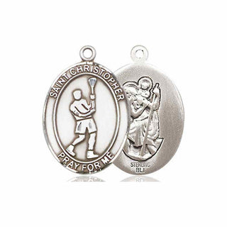 Sterling Silver Saint Christopher Lacrosse Medal Religious Jewelry