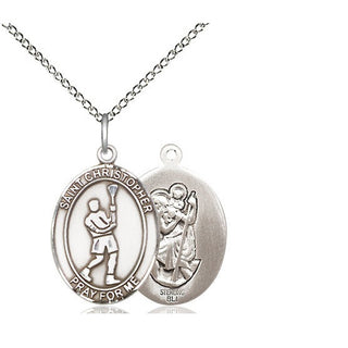 Sterling Silver Saint Christopher Lacrosse Medal Religious Jewelry