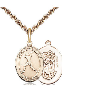 14kt Gold Filled Saint Christopher Softball Medal Religious Jewelry