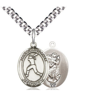 Pewter Saint Christopher Softball Medal Religious Jewelry