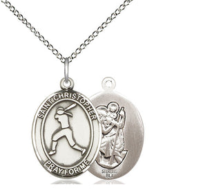 Sterling Silver Saint Christopher Softball Medal Religious Jewelry