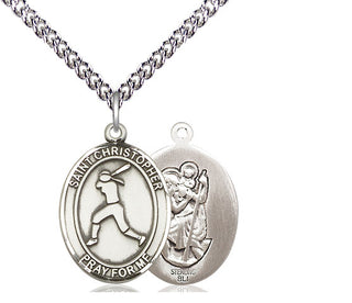 Sterling Silver Saint Christopher Softball Medal Religious Jewelry
