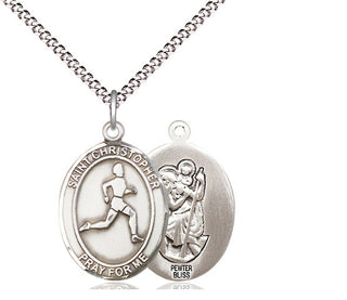 Pewter Saint Christopher Track&Field Medal Religious Jewelry