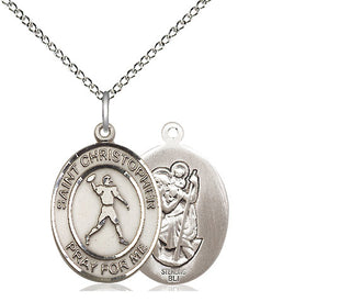 Sterling Silver Saint Christopher Football Medal Religious Jewelry