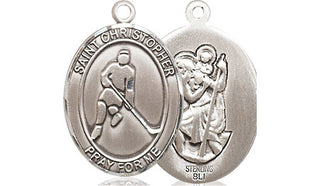 Sterling Silver Saint Christopher Ice Hockey Medal Religious Jewelry
