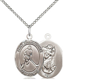 Sterling Silver Saint Christopher Ice Hockey Medal Religious Jewelry