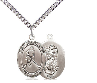 Sterling Silver Saint Christopher Ice Hockey Medal Religious Jewelry