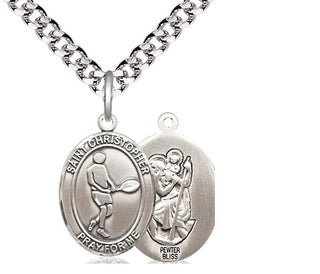 Pewter Saint Christopher Tennis Medal Religious Jewelry