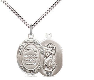 Pewter Saint Christopher Swimming Medal Religious Jewelry