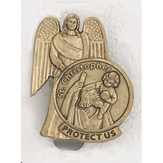 3-pack - Saint Christopher - Guardian Angel - Brass Tone - Visor Clip