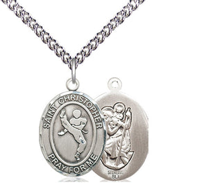 Sterling Silver Saint Christopher Martial Arts Medal Religious Jewelry