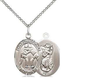 Sterling Silver Saint Christopher Wrestling Medal Religious Jewelry