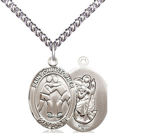 Sterling Silver Saint Christopher Wrestling Medal Religious Jewelry