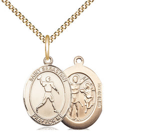 14kt Gold Filled Saint Sebastian Football Medal Religious Jewelry