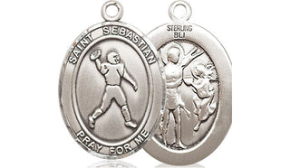 Sterling Silver Saint Sebastian Football Medal Religious Jewelry