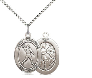 Sterling Silver Saint Sebastian Football Medal Religious Jewelry