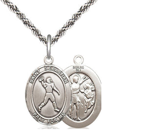 Sterling Silver Saint Sebastian Football Medal Religious Jewelry