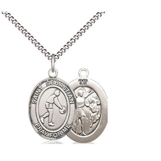 Pewter Saint Sebastian Basketball Medal Religious Jewelry