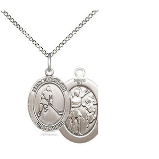 Sterling Silver Saint Sebastian Ice Hockey Medal Religious Jewelry