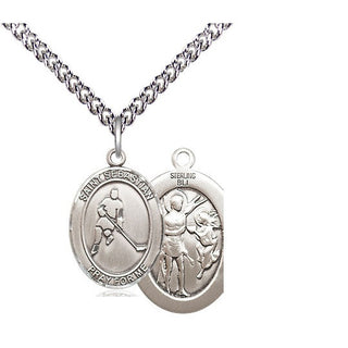 Sterling Silver Saint Sebastian Ice Hockey Medal Religious Jewelry