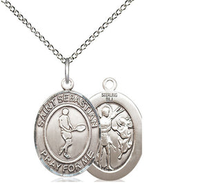 Sterling Silver Saint Sebastian Tennis Medal Religious Jewelry