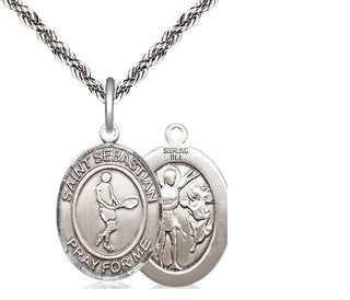 Sterling Silver Saint Sebastian Tennis Medal Religious Jewelry