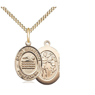 14kt Gold Filled Saint Sebastian Swimming Medal Religious Jewelry