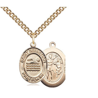14kt Gold Filled Saint Sebastian Swimming Medal Religious Jewelry