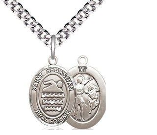 Pewter Saint Sebastian Swimming Medal Religious Jewelry