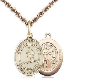 14kt Gold Filled Saint Sebastian Skiing Medal Religious Jewelry