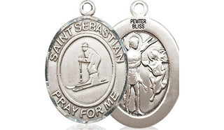 Pewter Saint Sebastian Skiing Medal