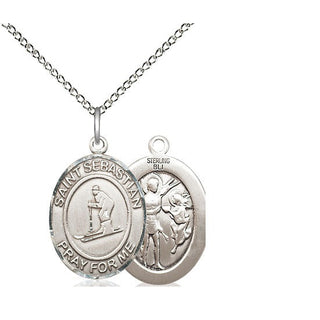 Sterling Silver Saint Sebastian Skiing Medal Religious Jewelry